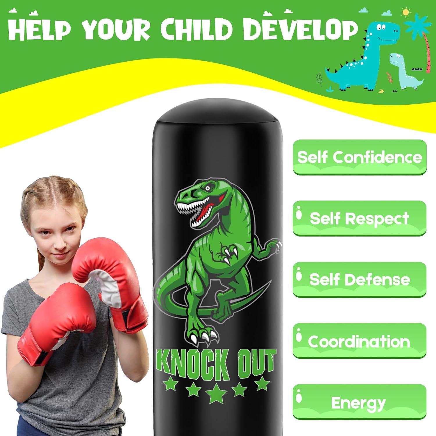 Dino Kids Boxsack 160 cm mit Boxhandschuhen - Standboxsack für Karate MMA