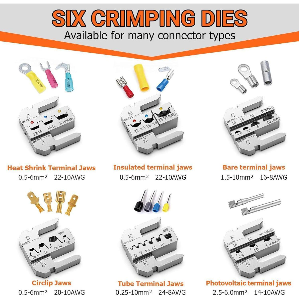 Crimpzange Wechselbacken Set mit 6 Einsätzen und Tasche