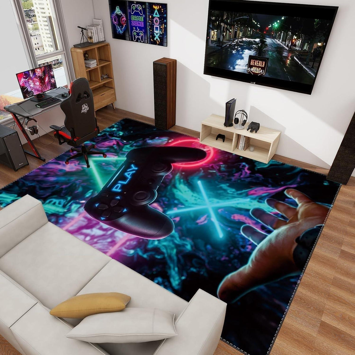 Gaming Teppich Rutschfest 120x160 cm – Dekorativer Spielbereich Teppich