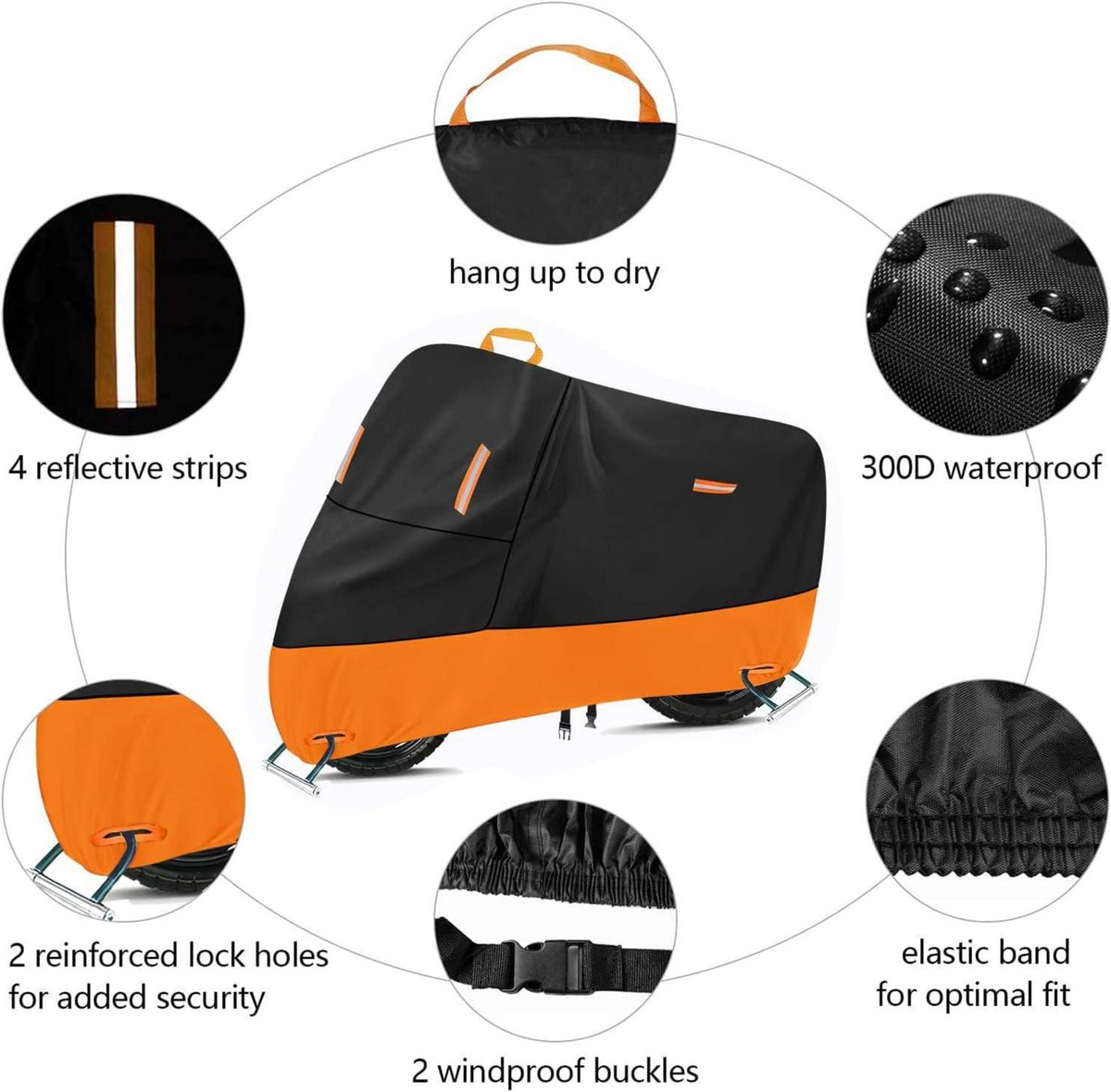 Motorradabdeckung 300D Oxford Wasserdicht Reflektierend 2 Winddichte
