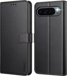 Google Pixel 9 Pro XL Handyhülle Leder Schwarz mit Kartenfächern