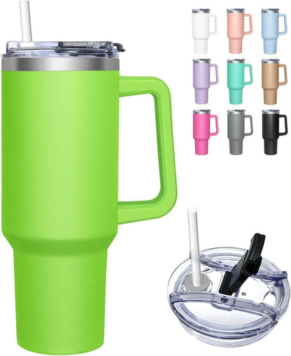 Thermobecher 1180ml Edelstahl Isolierbecher Griff Strohhalm