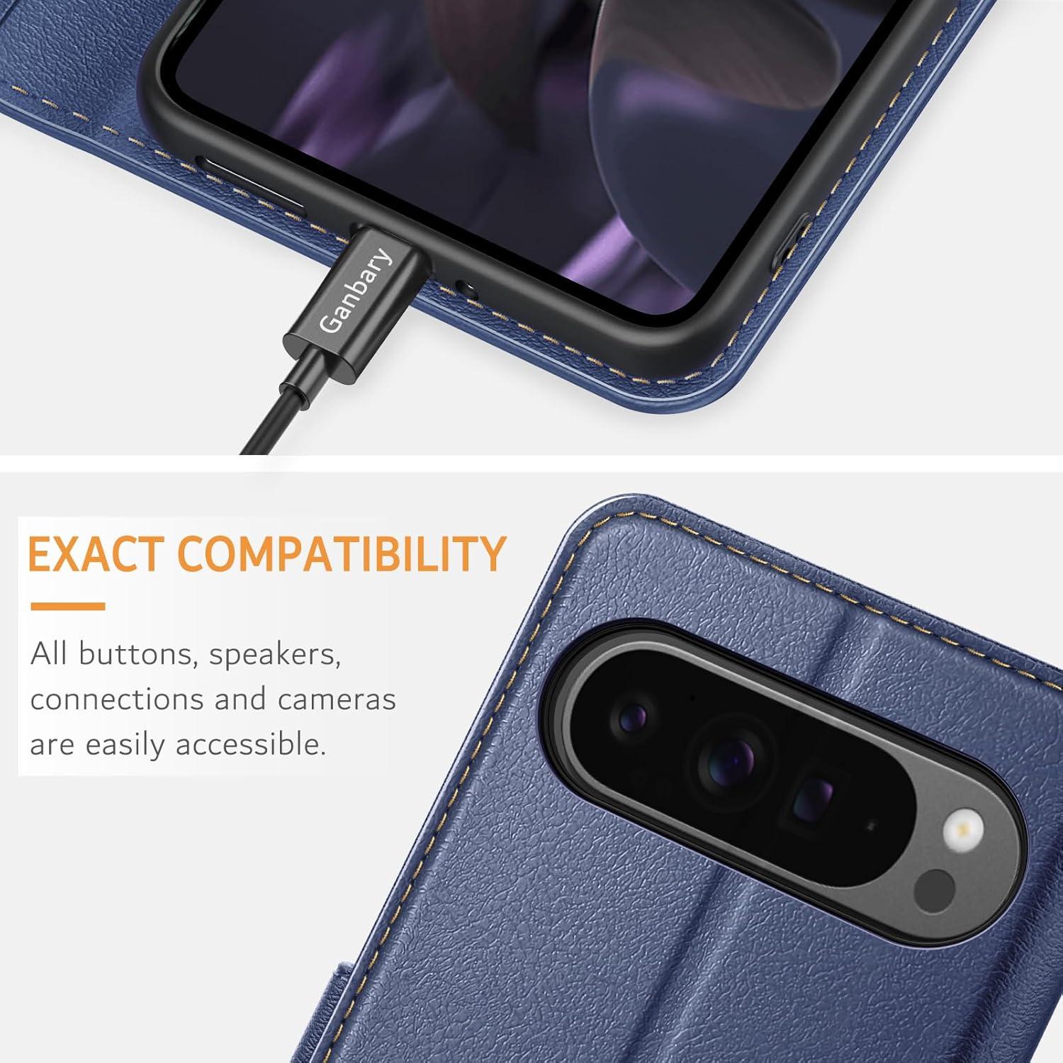 Leder Handyhülle für Google Pixel 9 Pro XL Blau Magnetstandfunktion