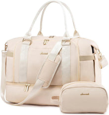 Sporttasche Damen Weekender Reisetasche mit Schuhfach Beige