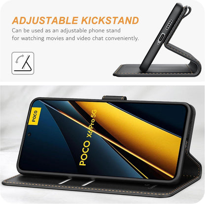 Handyhülle Xiaomi Poco X6 Pro 5G Leder Schwarz - Kartenschlitzen & Standfunktion
