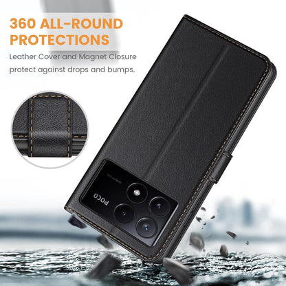 Handyhülle Xiaomi Poco X6 Pro 5G Leder Klapphülle Schwarz