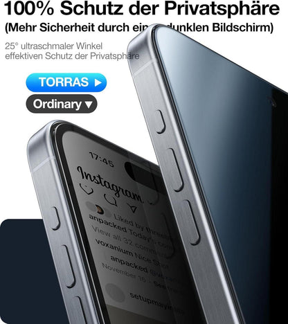 Panzerglas Schutzfolie für iPhone 15 Pro 9H+ Schwarz