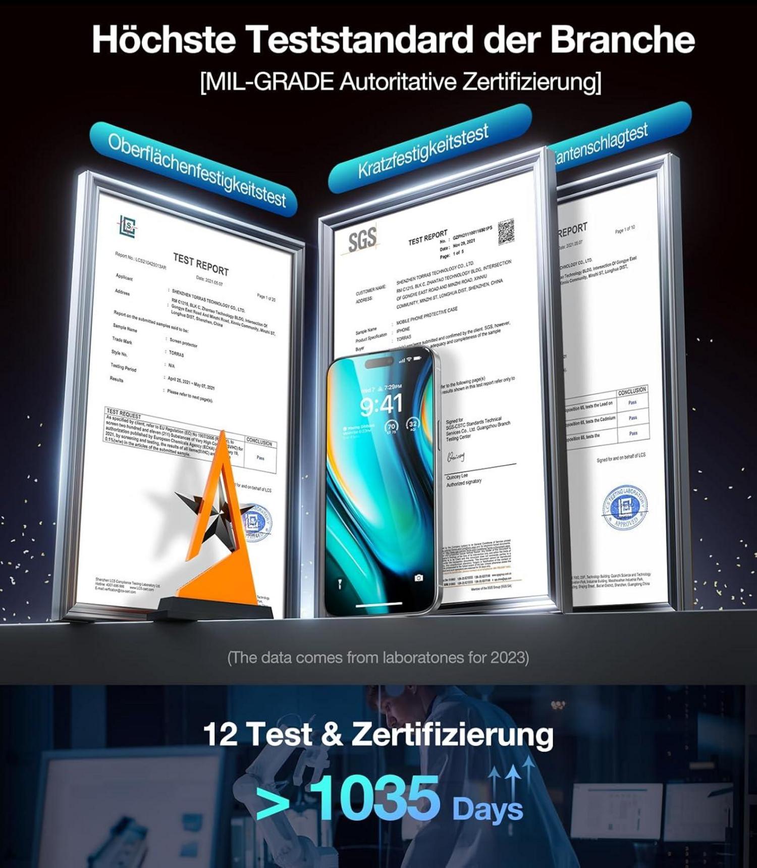 TORRAS iPhone 15 Panzerglas-Sichtschutz 2er Pack Schwarz