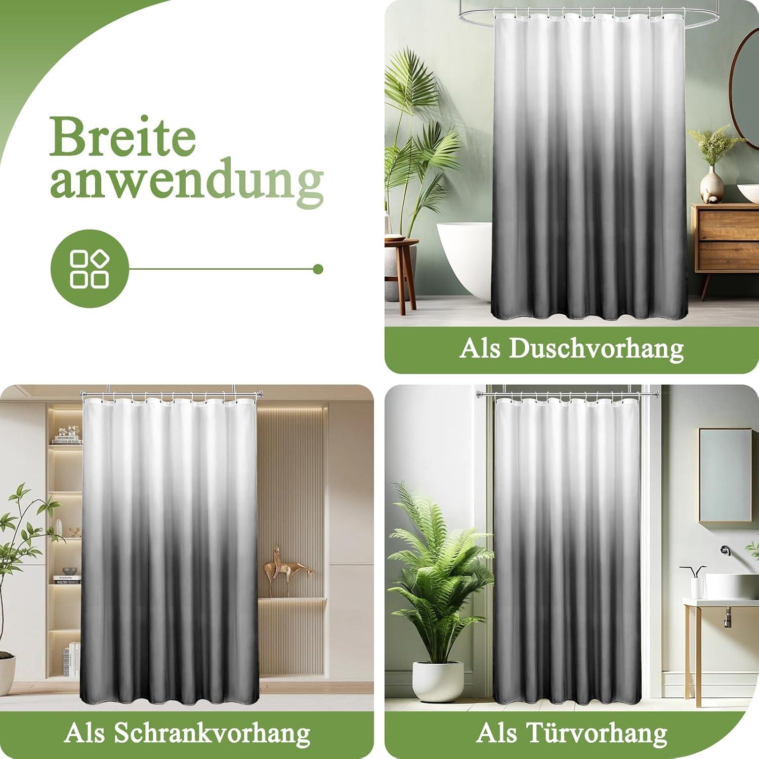 Duschvorhang 180x200cm Grau Textil Farbverlauf Wasserdicht & Waschbar