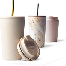 Thermobecher mit Strohhalm 470ml doppelwandig isoliert Ivory