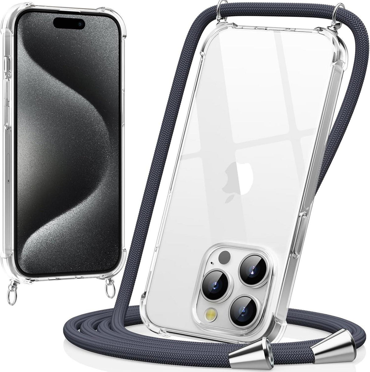 Handykette transparente Hülle für iPhone 15 Pro mit Kordel