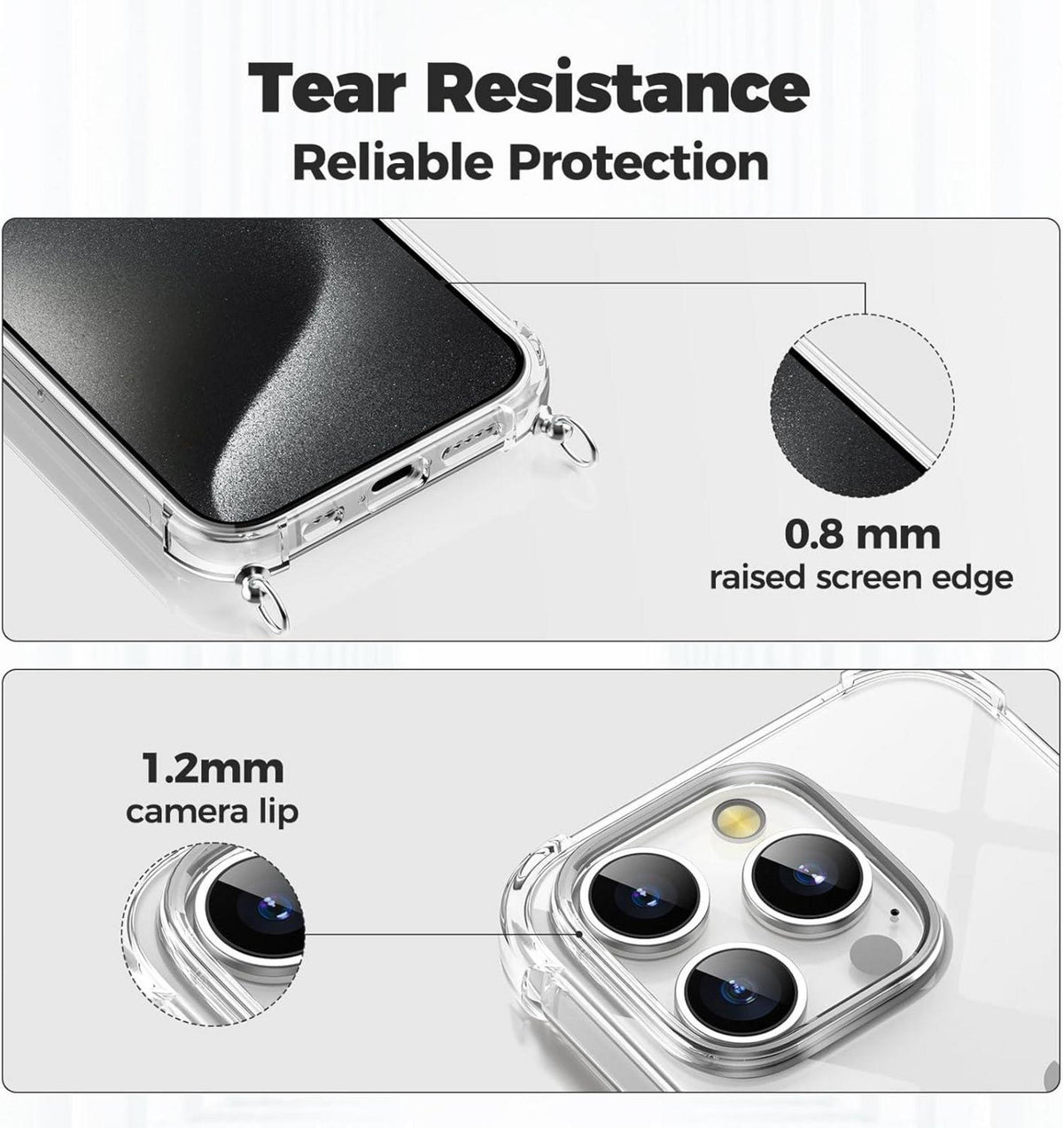 Handykette mit Bands für iPhone 15 Pro 6,1 Zoll, Transparente Necklace Hülle