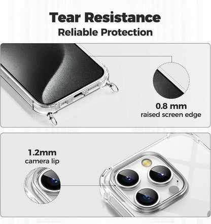 Handykette mit Bands für iPhone 15 Pro 6,1 Zoll, Transparente Necklace Hülle