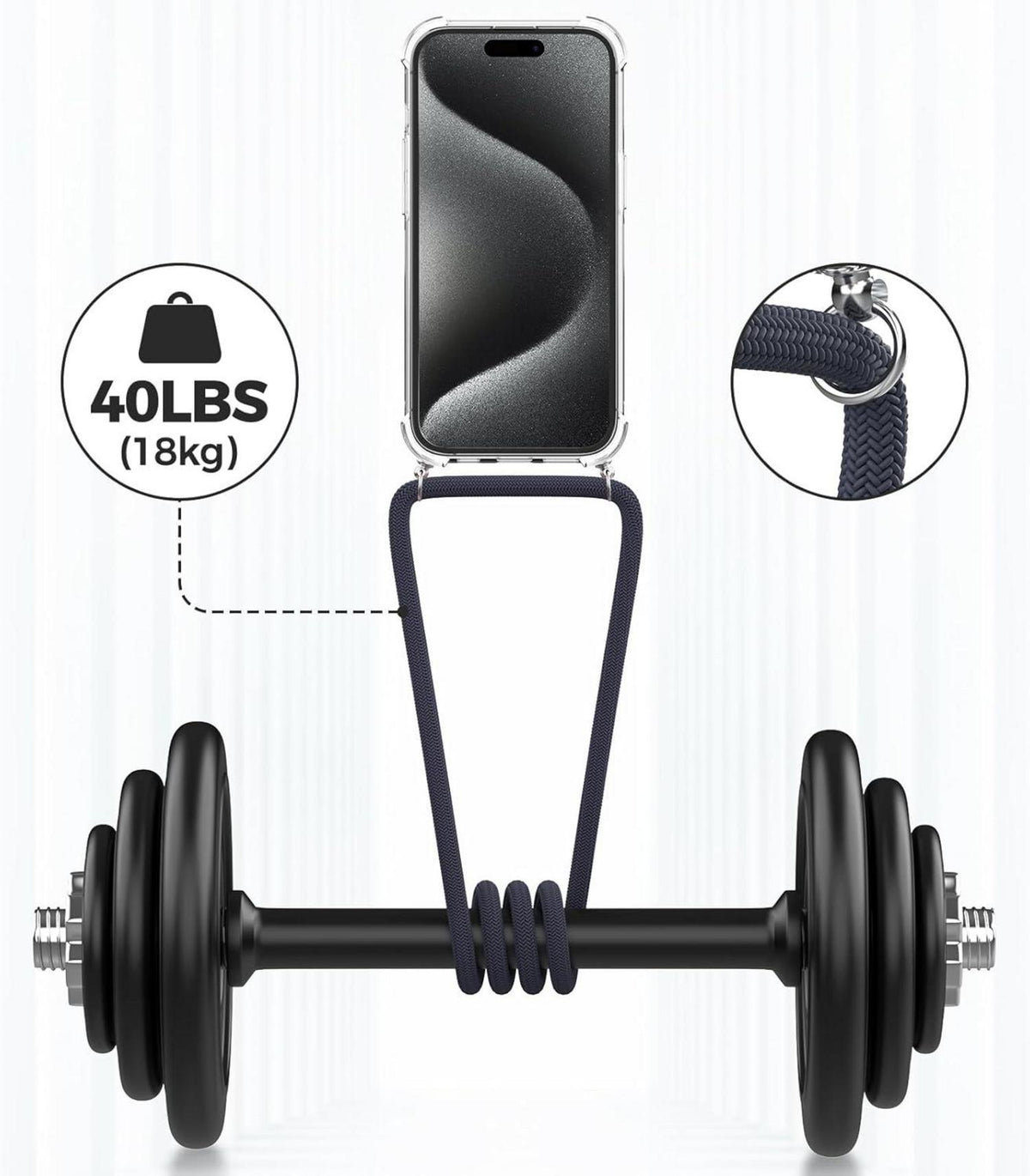 Handykette mit Bands für iPhone 15 Pro 6,1 Zoll, Transparente Necklace Hülle