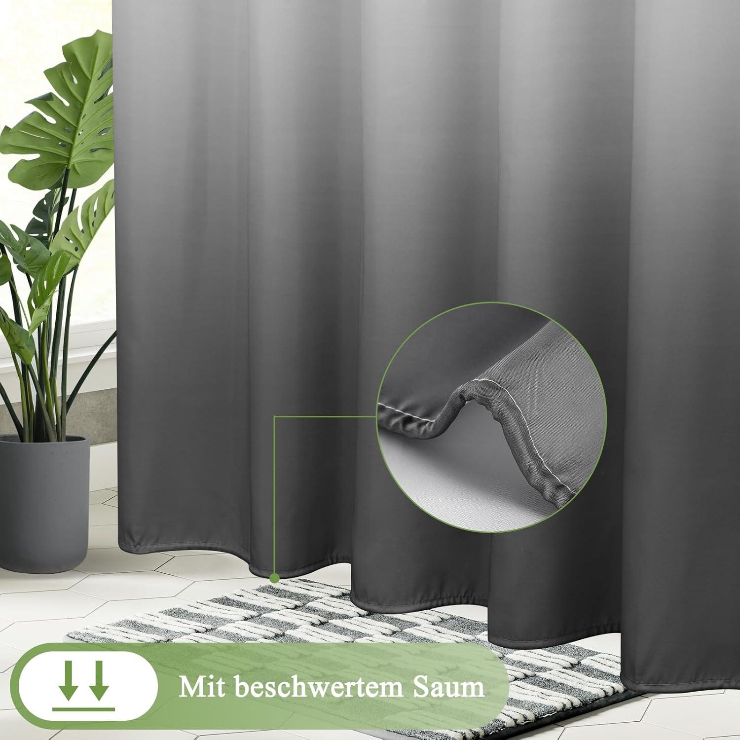 Duschvorhang Textil Grau 220x200cm Wasserdicht Waschbar Antischimmel