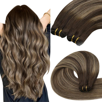 Echthaar Tressen Ombre Braun Blond 55cm 100g