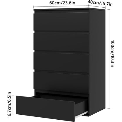 Schwarze Kommode mit 5 Schubladen – 60x40x100cm