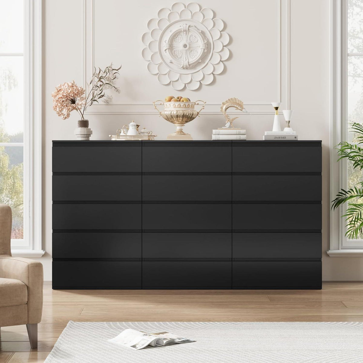 Schwarze Kommode mit 5 Schubladen – 60x40x100cm