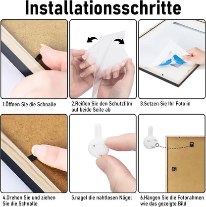 Bilderrahmen Echtholz 30x45cm mit Passepartout & Acrylglas - Schwarz