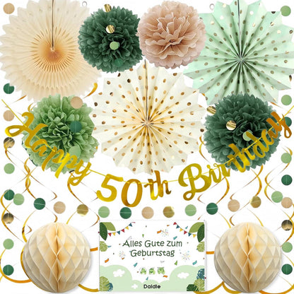50. Geburtstag Deko Set - Premium Party Deko Sage Grün