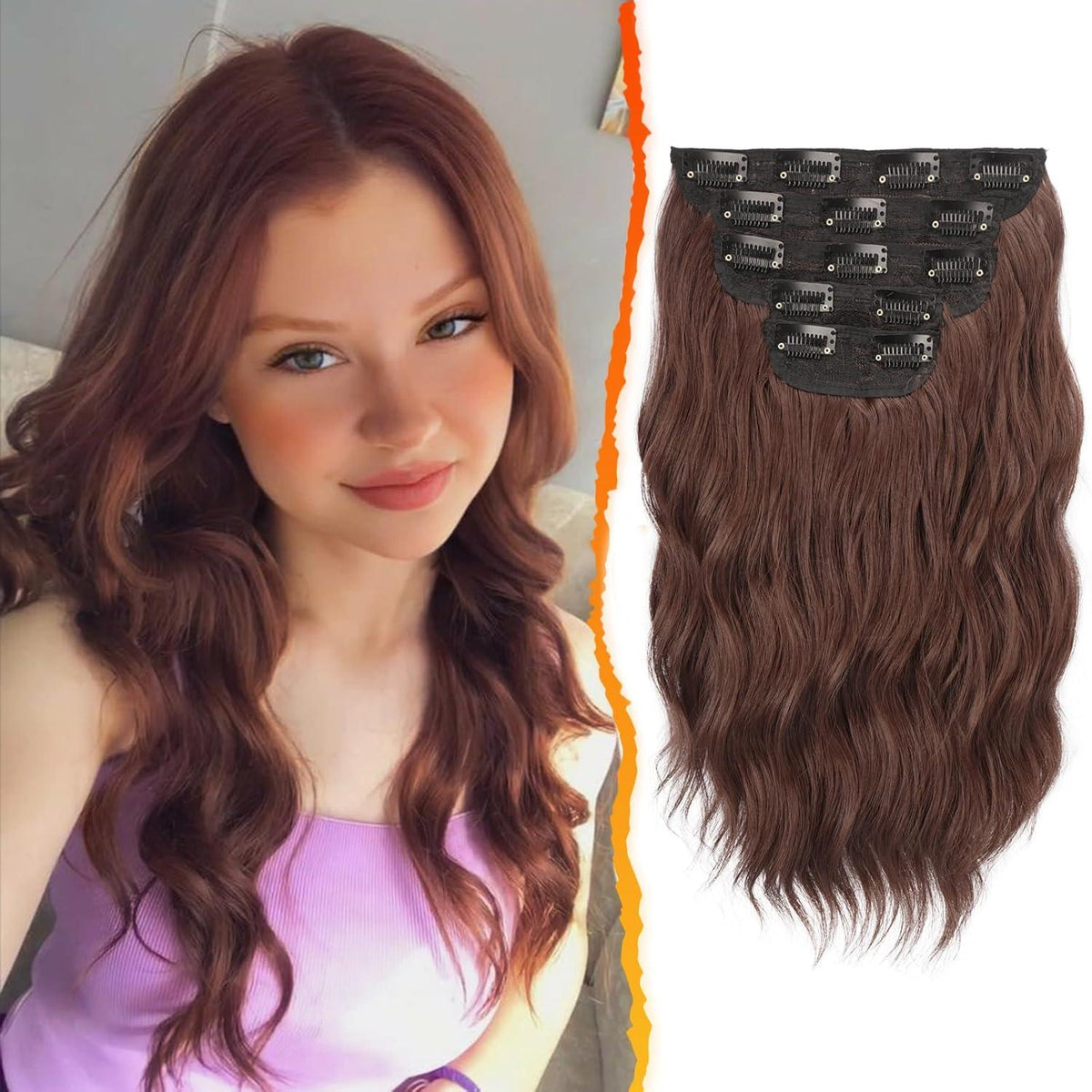 Clip in Extensions Wellige Kastanien Haarverlängerung 35cm