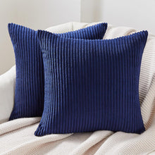 Kissenbezüge 40x40 Blau Kordsamt 2er Set gestreiftes Muster