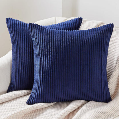 Kissenbezüge 40x40 Blau Kordsamt 2er Set gestreiftes Muster