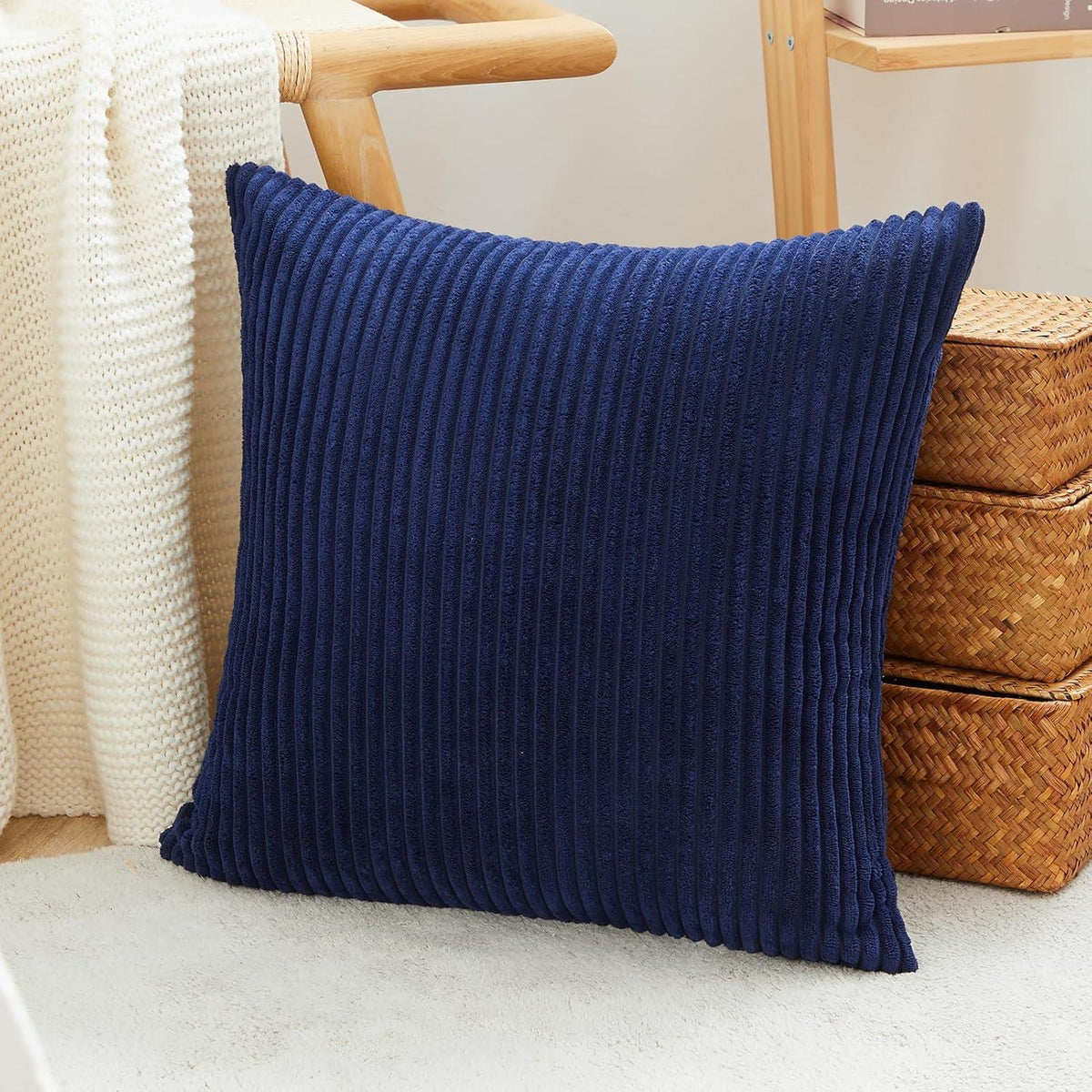 Topfinel Kissenbezüge 40x40 Blau Kordsamt gestreift 2er Set