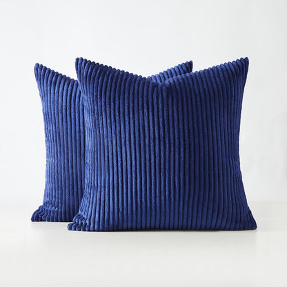 Blau Kordsamt Kissenbezüge 45x45 2er Set gestreift Dekokissen