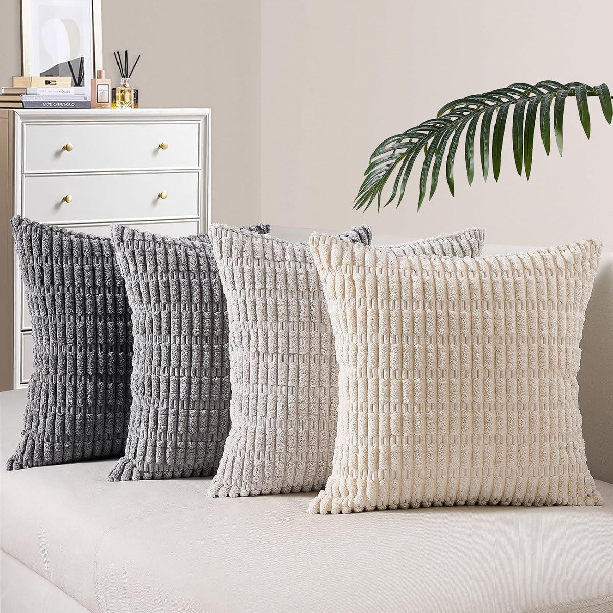 Kissenbezug Set Kordsamt Dekokissen Grau 30x30cm Kinderzimmer Sofa