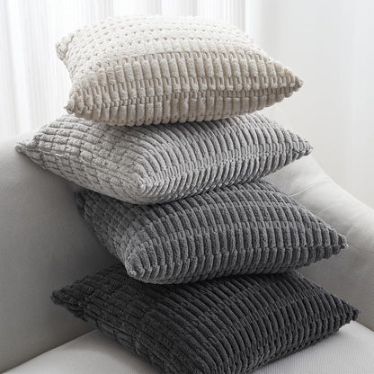 4er Set Kissenbezug 30x30cm Grau Kordsamt Dekokissen Wohnzimmer Sofa