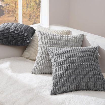 4er Set Kissenbezug 35x35 cm Grau Kordsamt Dekokissen Sofa Wohnzimmer