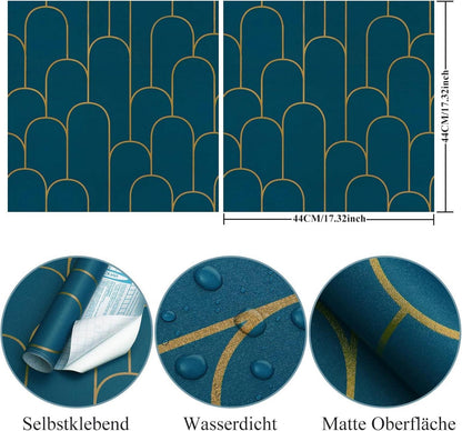 Selbstklebende Tapete Gold Türkis Geometrisch 44CM×10M