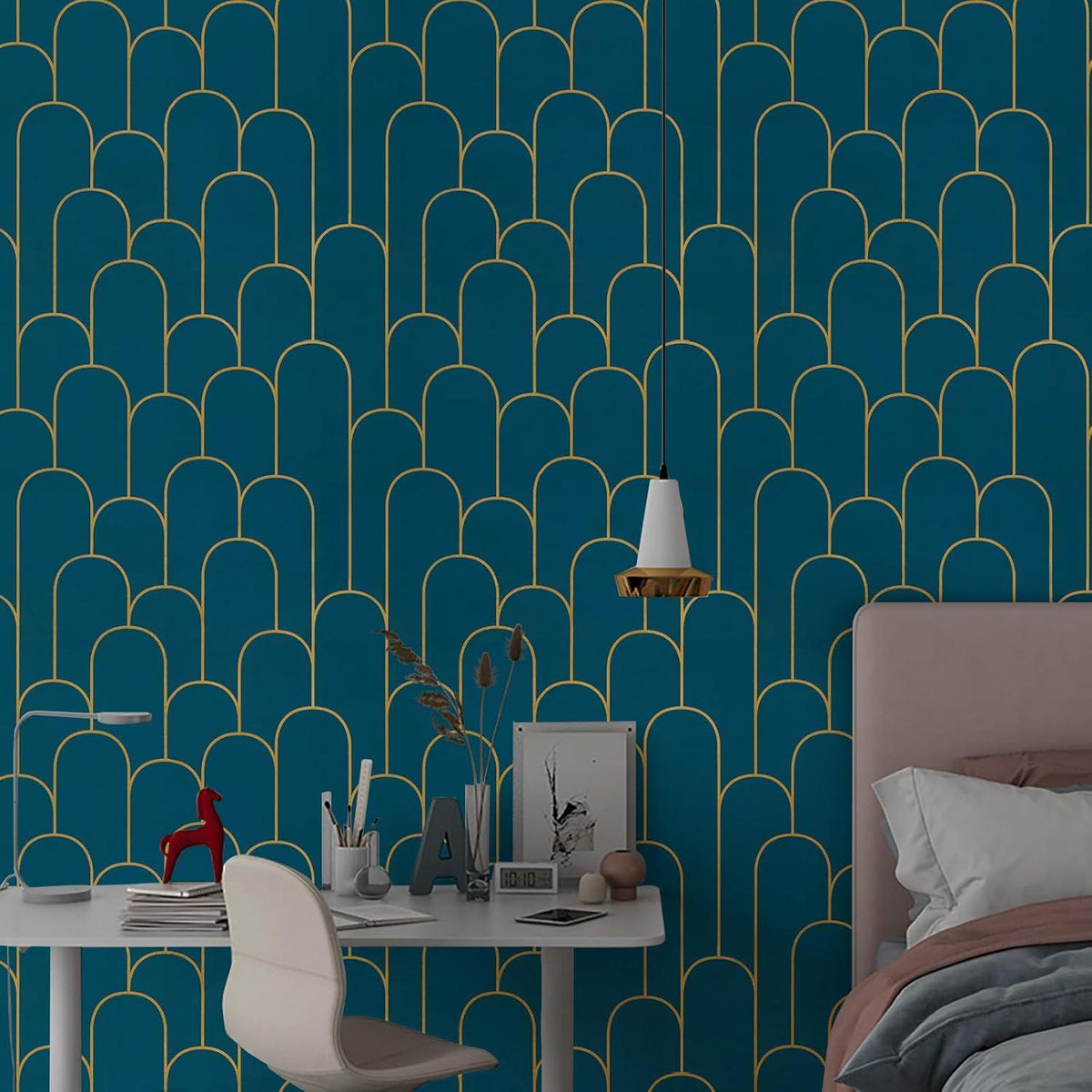 Selbstklebende Tapete Gold Türkis 44CM×10M Geometrische Streifen