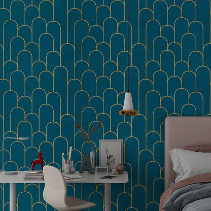Selbstklebende Tapete Gold Türkis 44CM×10M Geometrische Streifen