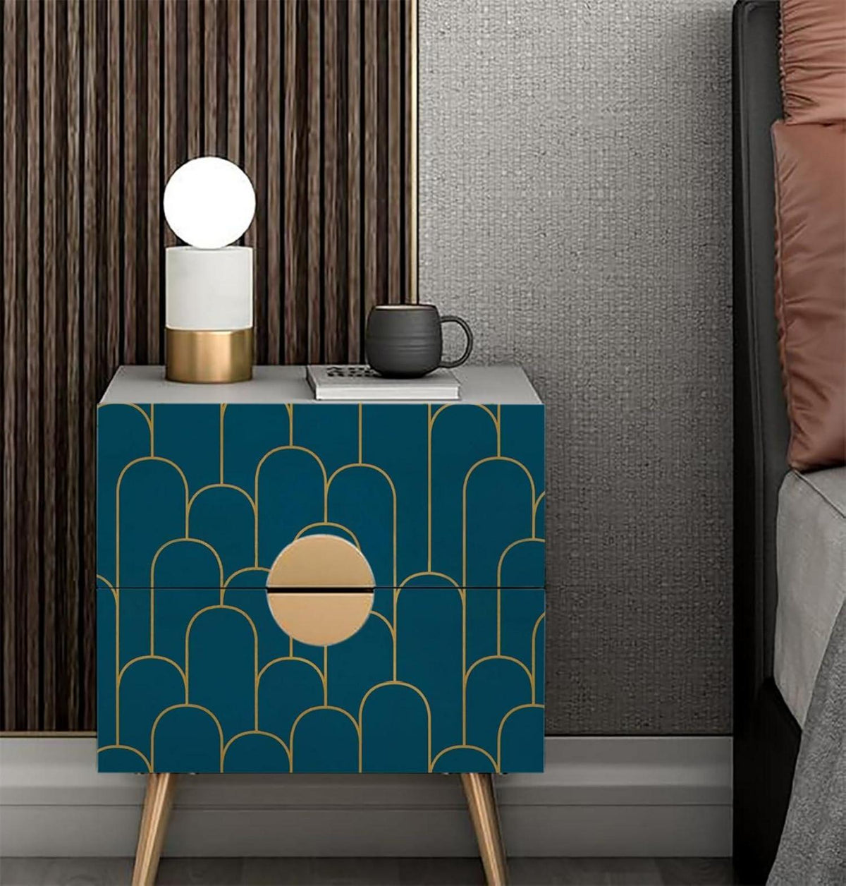 Selbstklebende Tapete Gold Türkis Streifen 44CM×10M Möbelfolie