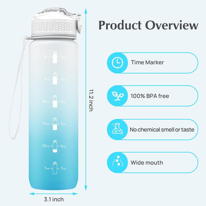 Sport-Wasserflasche mit Strohhalm und Zeitmarkierungen, 1