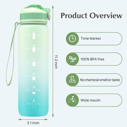 Sport-Wasserflasche 1l mit Strohhalm und Zeitmarkierungen
