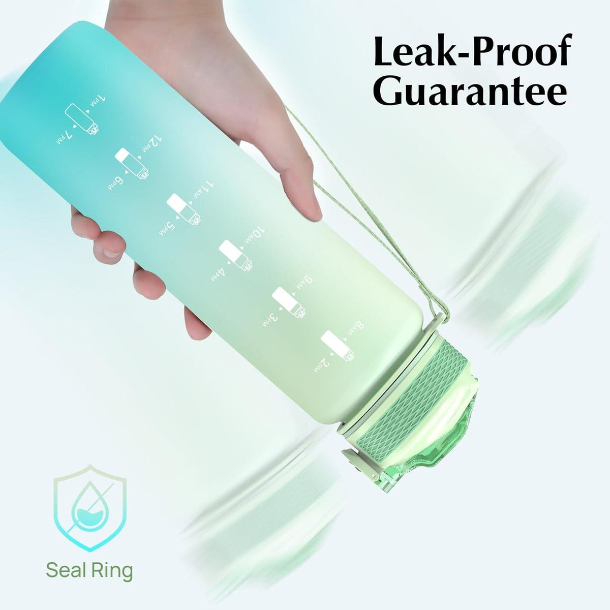 Sport-Wasserflasche 1l Strohhalm Zeitmarkierungen auslaufsicher BPA-frei Blau