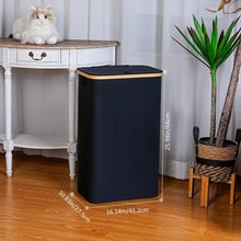 Schmaler Wäschekorb mit Deckel & Innentasche, 75L, Schwarz