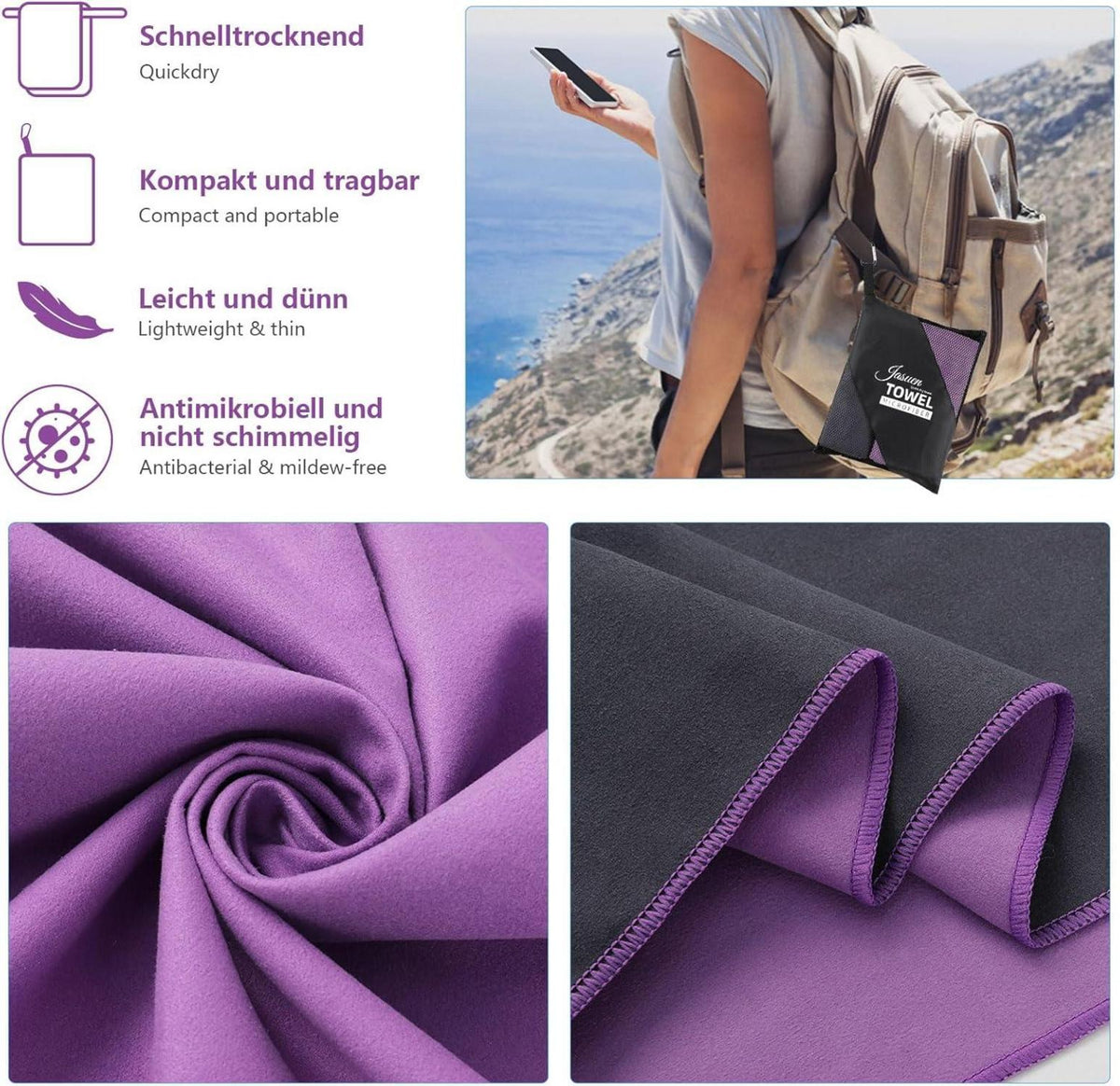 Mikrofaser Handtuch Set Sporthandtuch Reisehandtuch Strandtuch 2 Stück