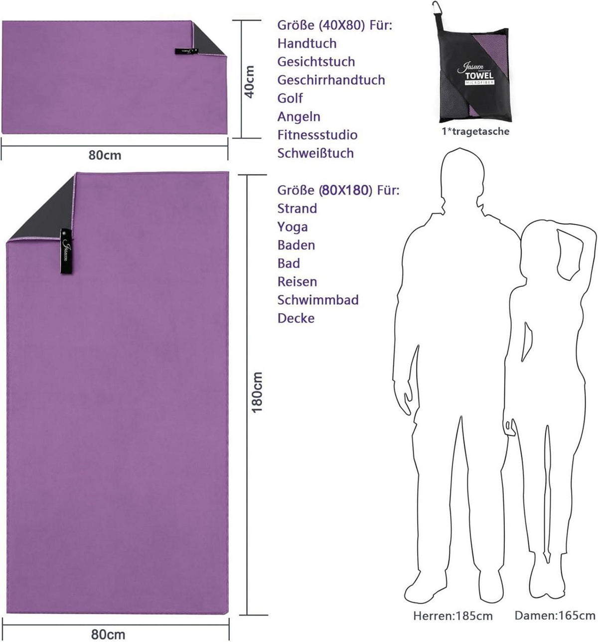 Mikrofaser Handtuch Set 2 Stück 180x80cm 80x40cm Outdoor Strandtuch