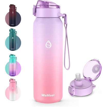 Edelstahl Trinkflasche mit Strohhalm 500ml Lila Rosa