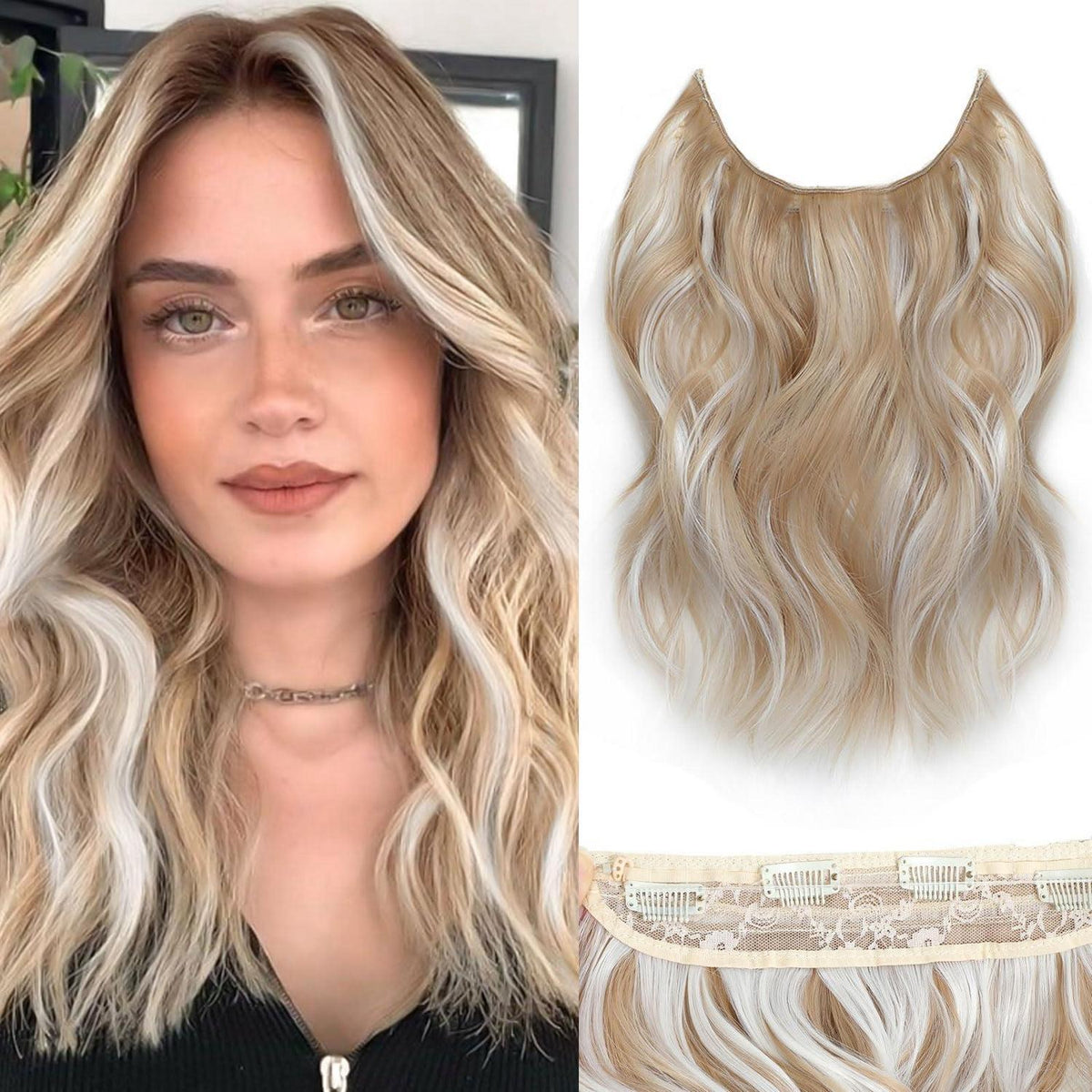 Lange gewellte Haarverlängerung – Dunkelgolden Mix 30,5 cm