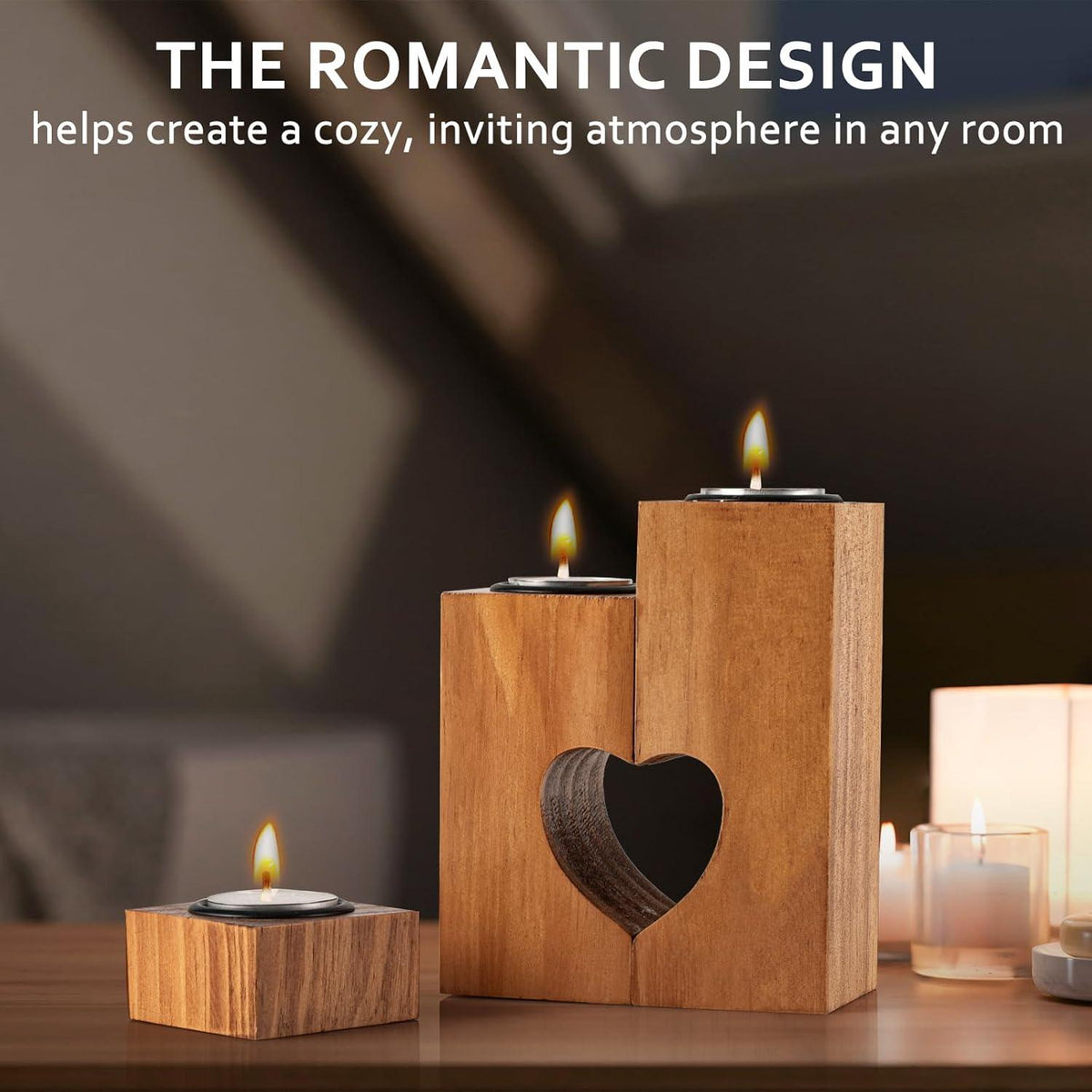 Holz Herz Teelichthalter Set 3 Kerzen Deko Mama Oma Geschenk