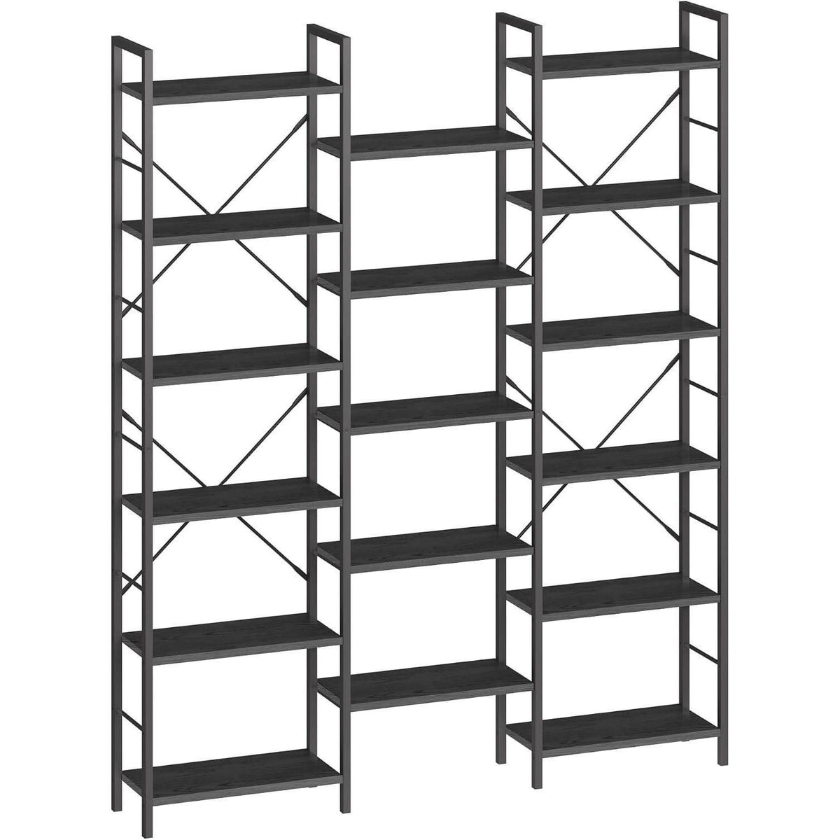 6-Etagen Bücherregal Schwarz mit Holzmaserung – 17 Fachböden, 340 kg