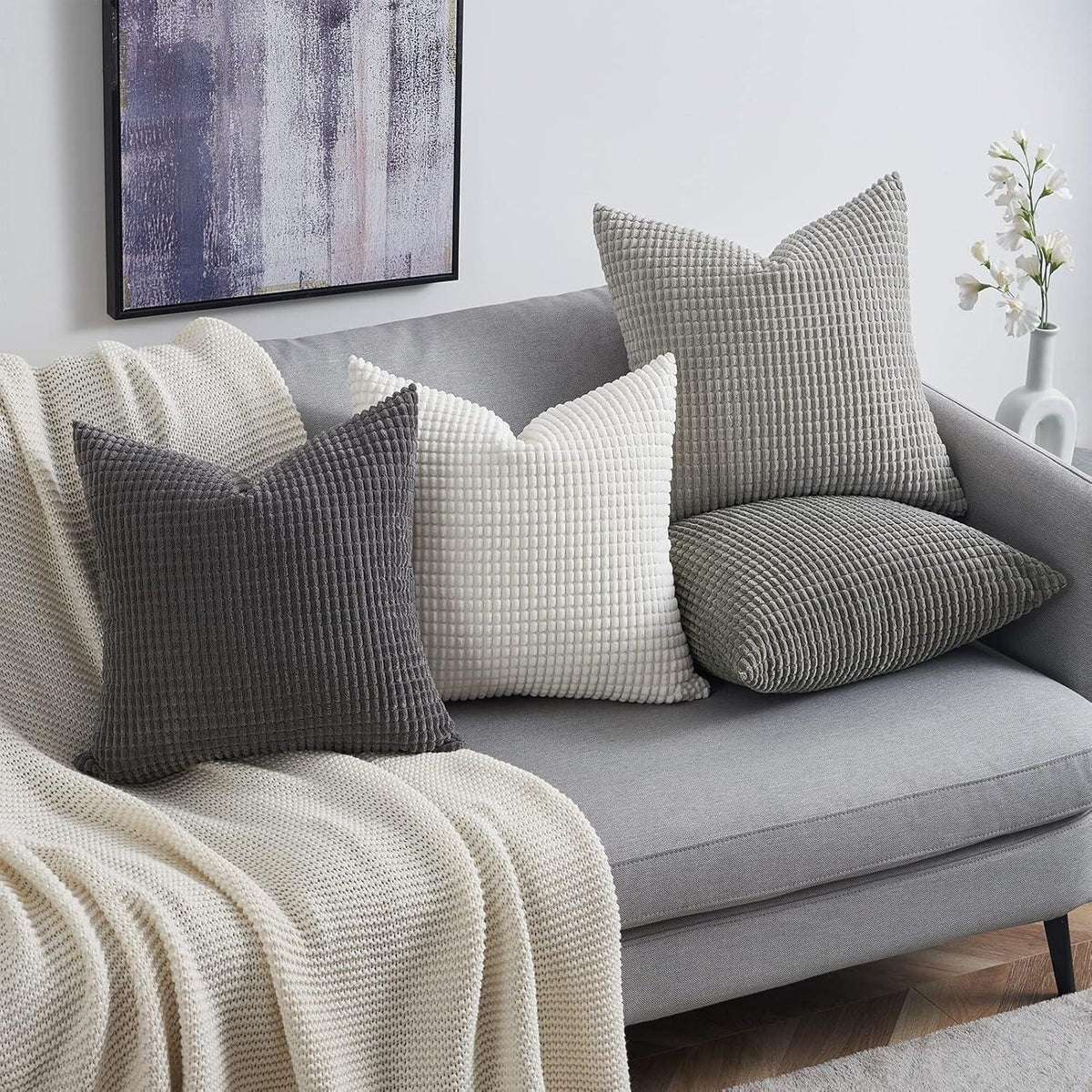 Kissenbezüge 35x35 cm Grau 4er Set Cord Farbverlauf