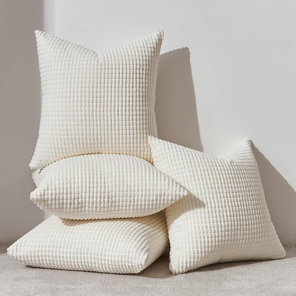 Kissenbezug 40x40 Creme Weiß 4er Set Cord körnig Deko Sofakissen