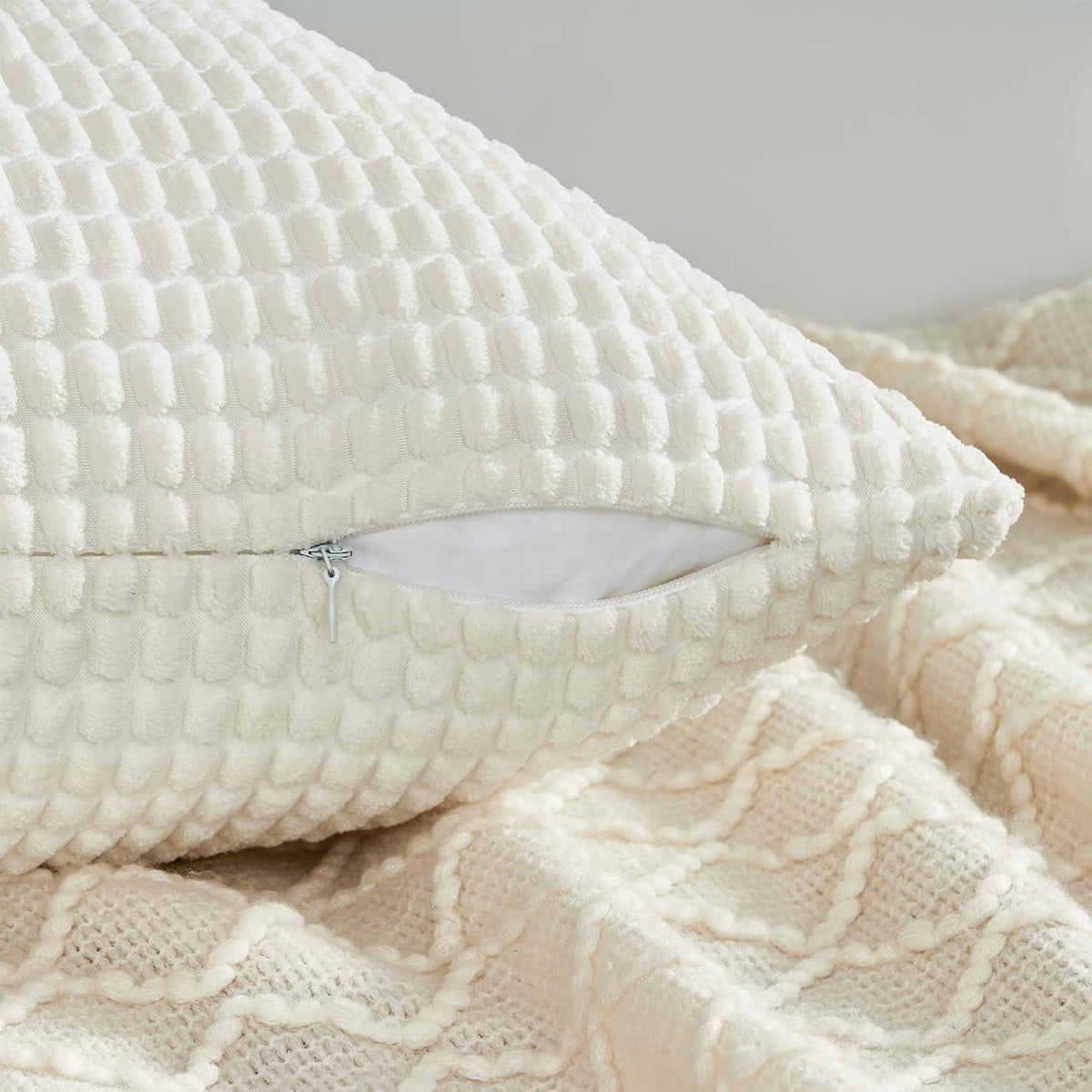 Kissenbezug 40x40 Creme Weiß 4er Set Cord körnig Sofakissen Couchkissen