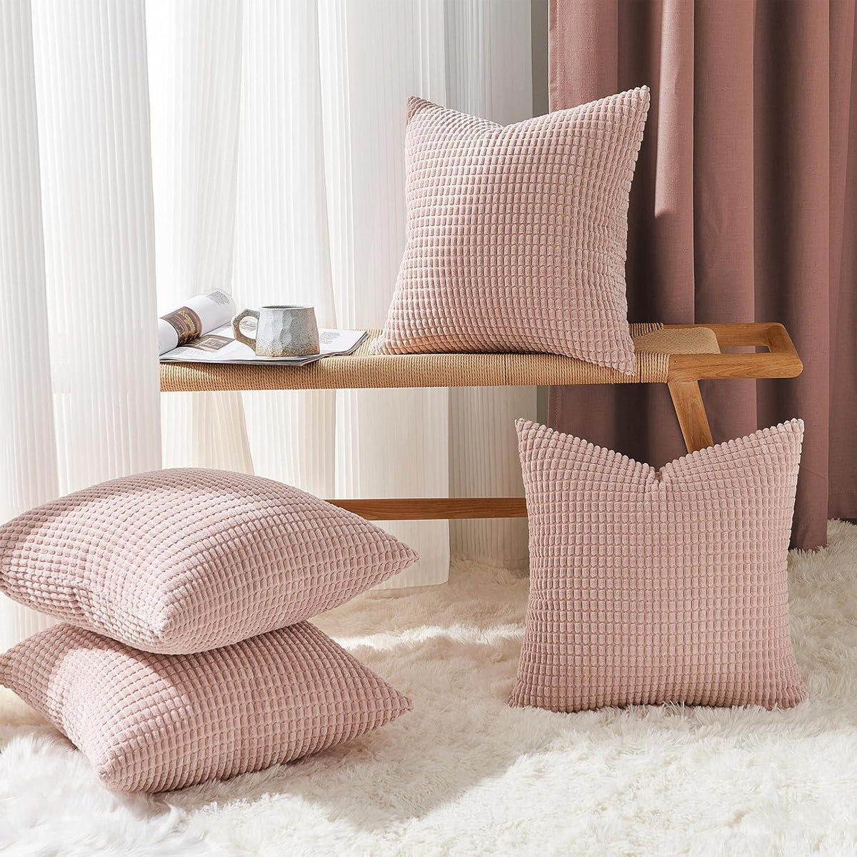 Topfinel Kissenbezug 50x50 Rosa 4er Set Cord Dekokissen für